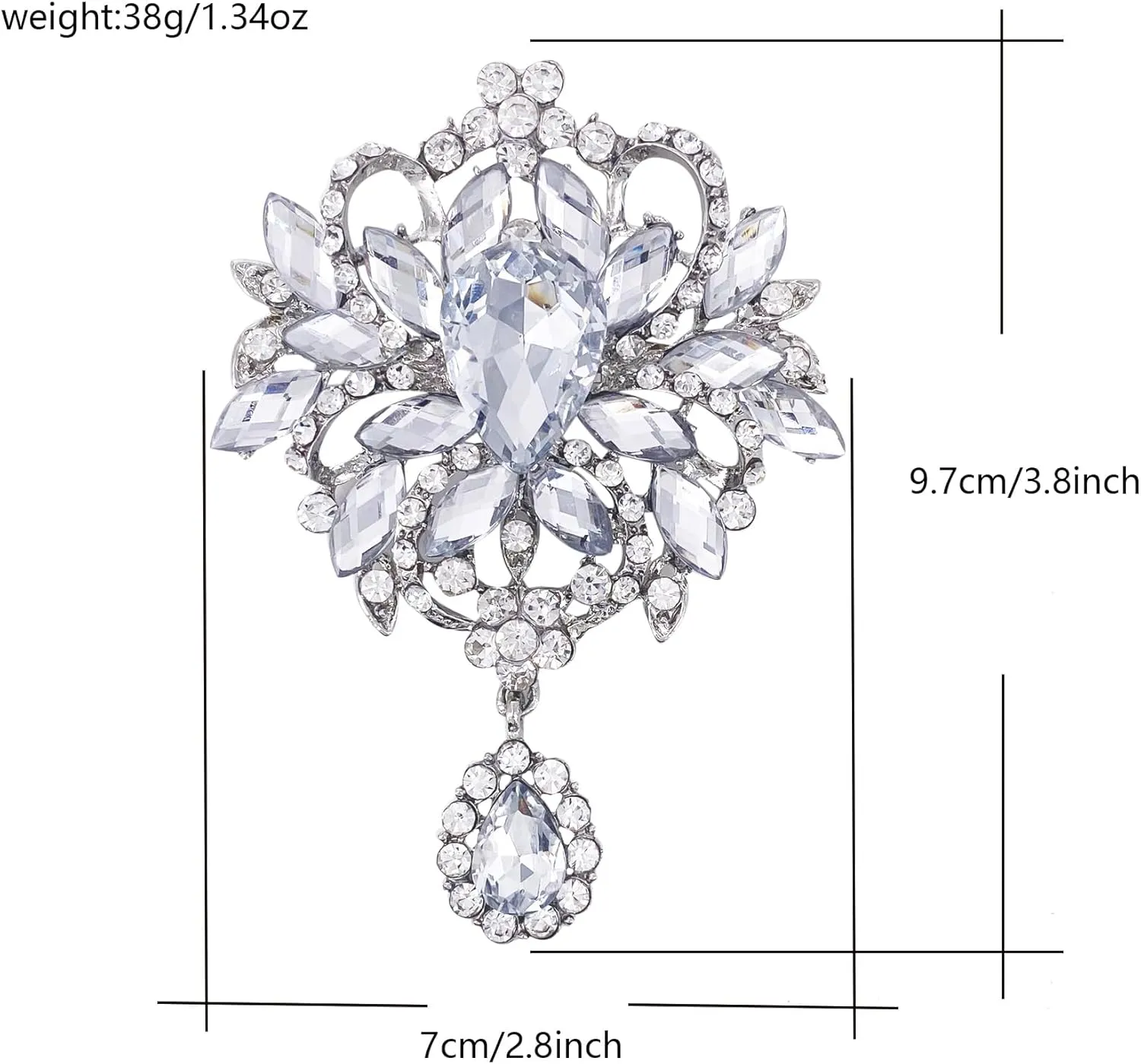 LAXPICOL Wedding Bridal Big Brown Crystal Rhinestone Bouquet Brooch Pin for Women Golden Tone