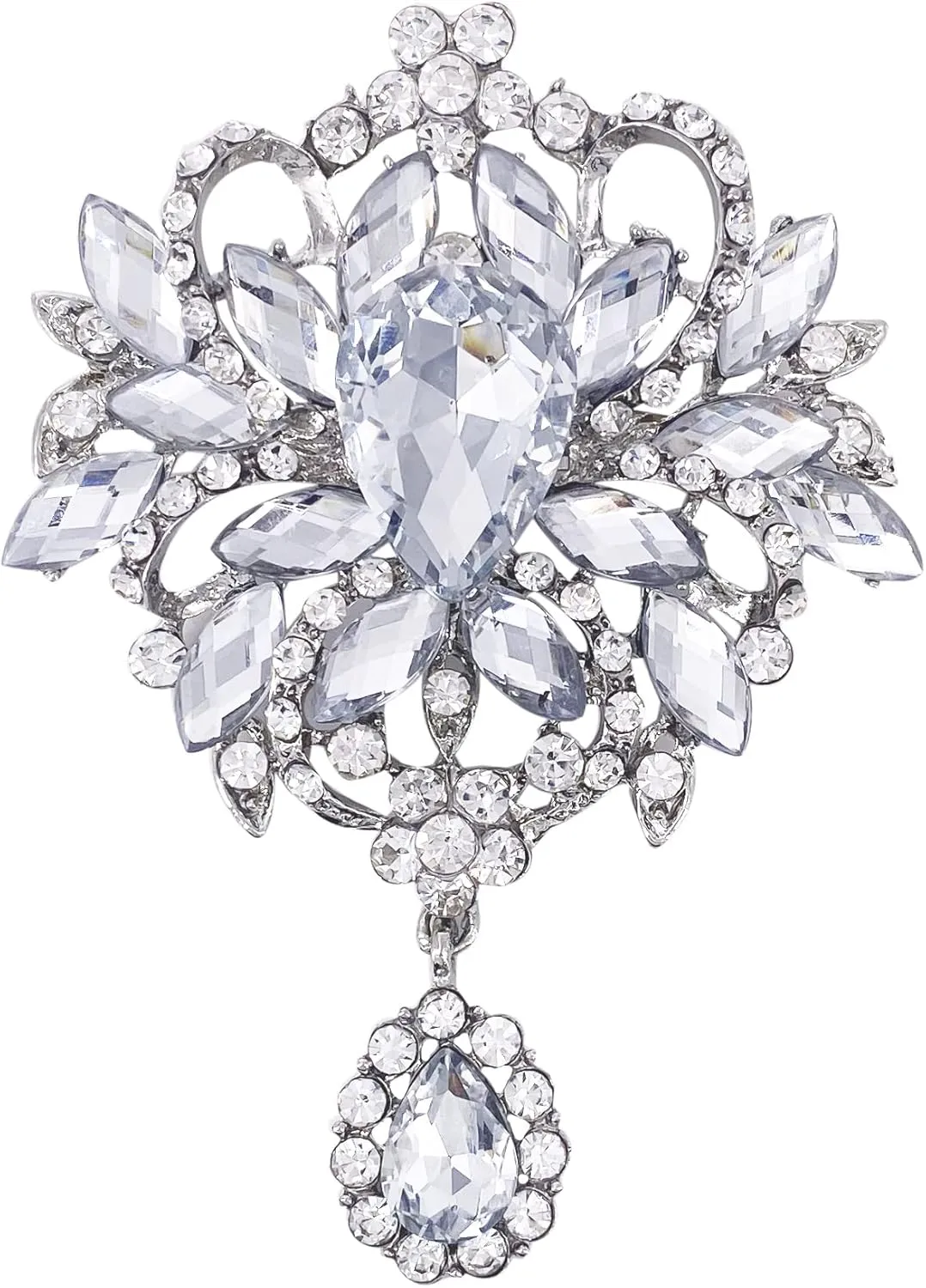 LAXPICOL Wedding Bridal Big Brown Crystal Rhinestone Bouquet Brooch Pin for Women Golden Tone