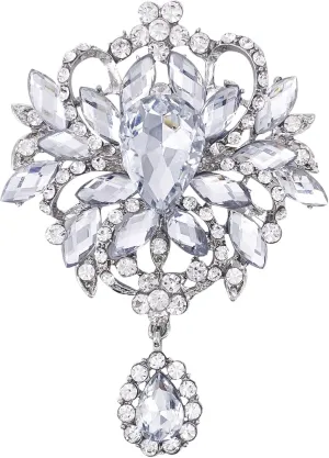 LAXPICOL Wedding Bridal Big Brown Crystal Rhinestone Bouquet Brooch Pin for Women Golden Tone
