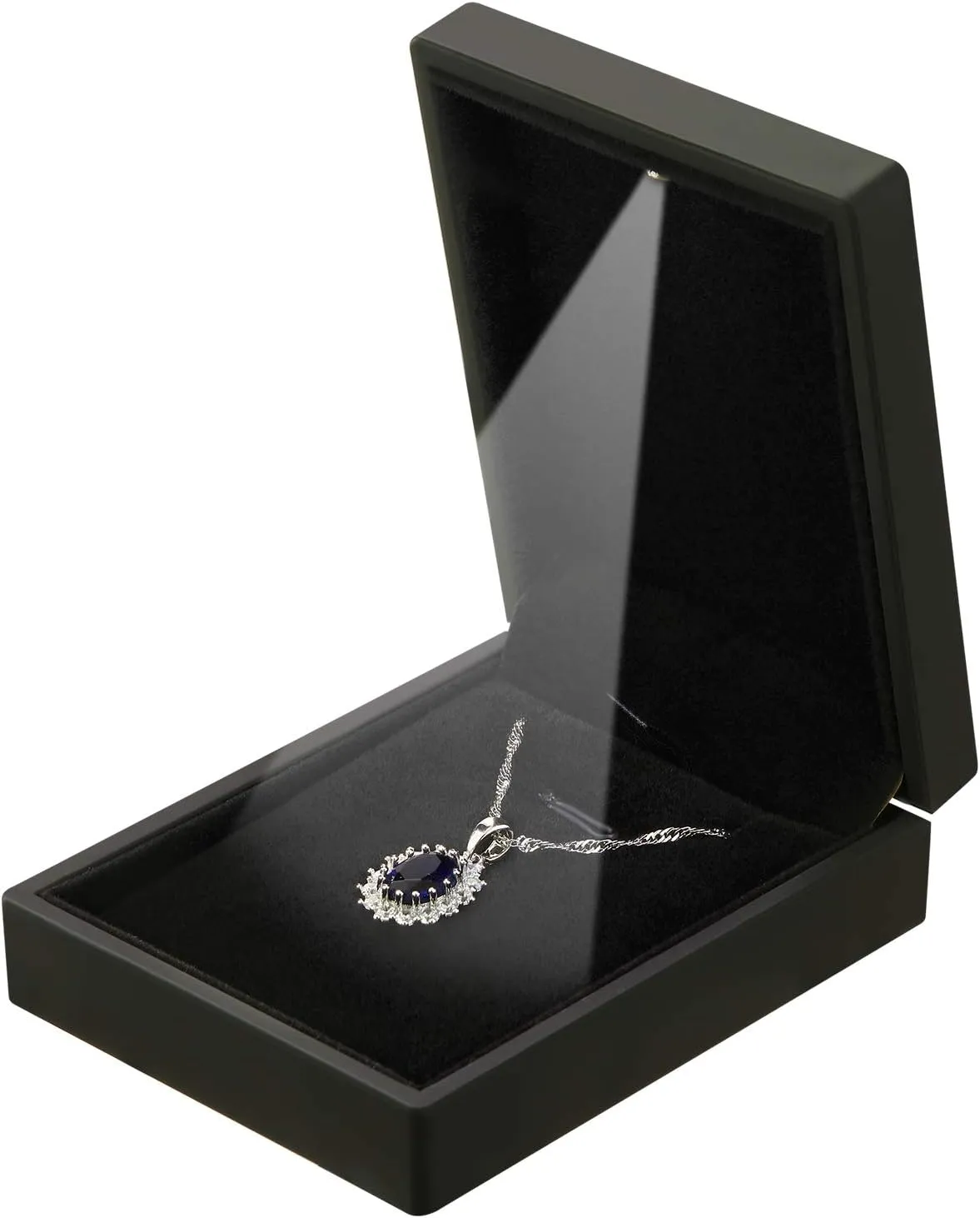 LED Light Pendant Necklace Gift Box, Velvet Jewelry Storage Display Case for Proposal Engagement Wedding Anniversary Birthday Valentine's Day (Black)