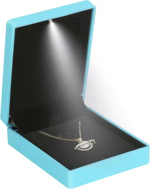 LED Light Pendant Necklace Gift Box, Velvet Jewelry Storage Display Case for Proposal Engagement Wedding Anniversary Birthday Valentine's Day (Blue Style 2)