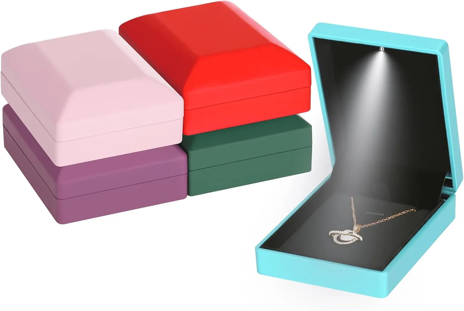 LED Light Pendant Necklace Gift Box, Velvet Jewelry Storage Display Case for Proposal Engagement Wedding Anniversary Birthday Valentine's Day (Blue Style 2)