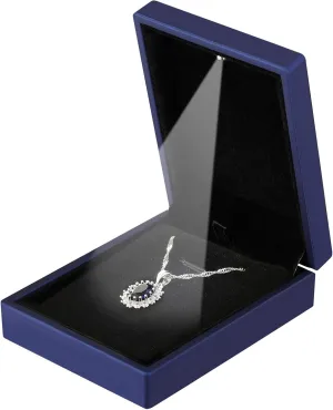 LED Light Pendant Necklace Gift Box, Velvet Jewelry Storage Display Case for Proposal Engagement Wedding Anniversary Birthday Valentine's Day (Blue)