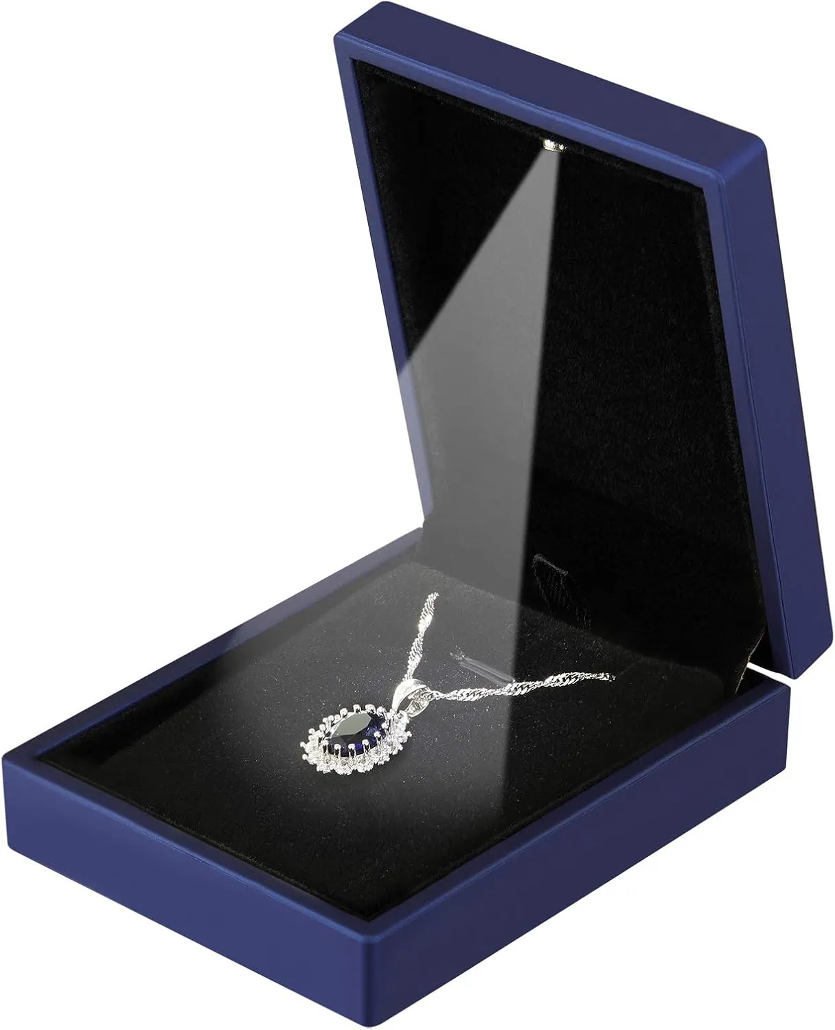 LED Light Pendant Necklace Gift Box, Velvet Jewelry Storage Display Case for Proposal Engagement Wedding Anniversary Birthday Valentine's Day (Blue)