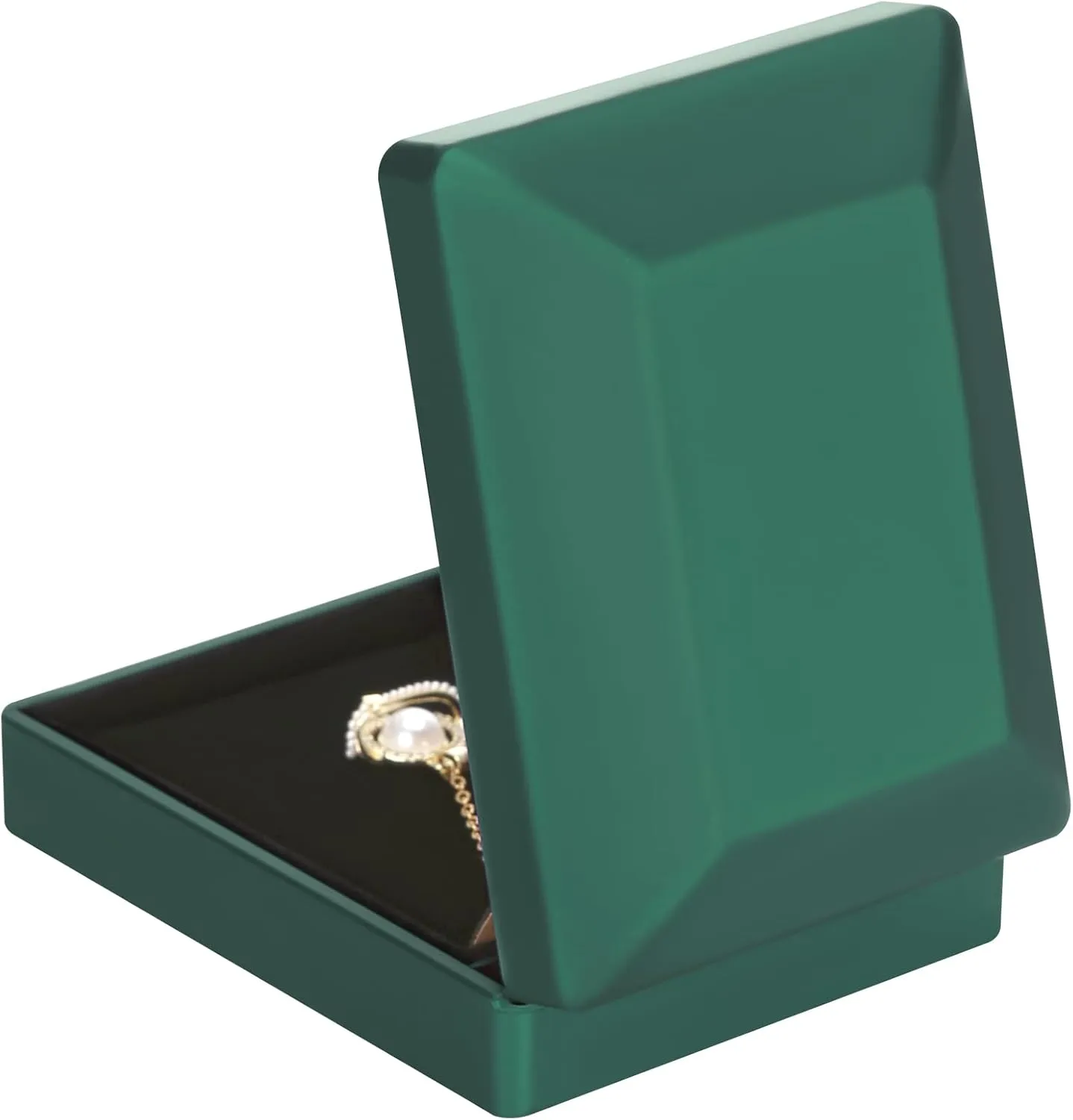 LED Light Pendant Necklace Gift Box, Velvet Jewelry Storage Display Case for Proposal Engagement Wedding Anniversary Birthday Valentine's Day (Green)