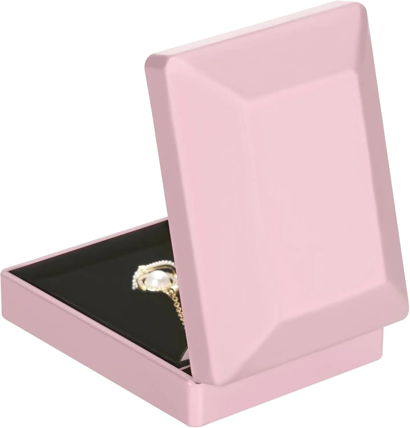LED Light Pendant Necklace Gift Box, Velvet Jewelry Storage Display Case for Proposal Engagement Wedding Anniversary Birthday Valentine's Day (Pink)