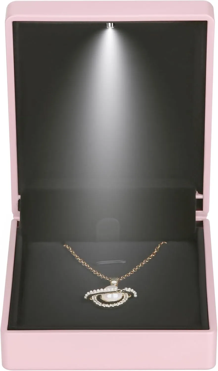 LED Light Pendant Necklace Gift Box, Velvet Jewelry Storage Display Case for Proposal Engagement Wedding Anniversary Birthday Valentine's Day (Pink)