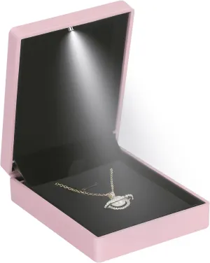 LED Light Pendant Necklace Gift Box, Velvet Jewelry Storage Display Case for Proposal Engagement Wedding Anniversary Birthday Valentine's Day (Pink)