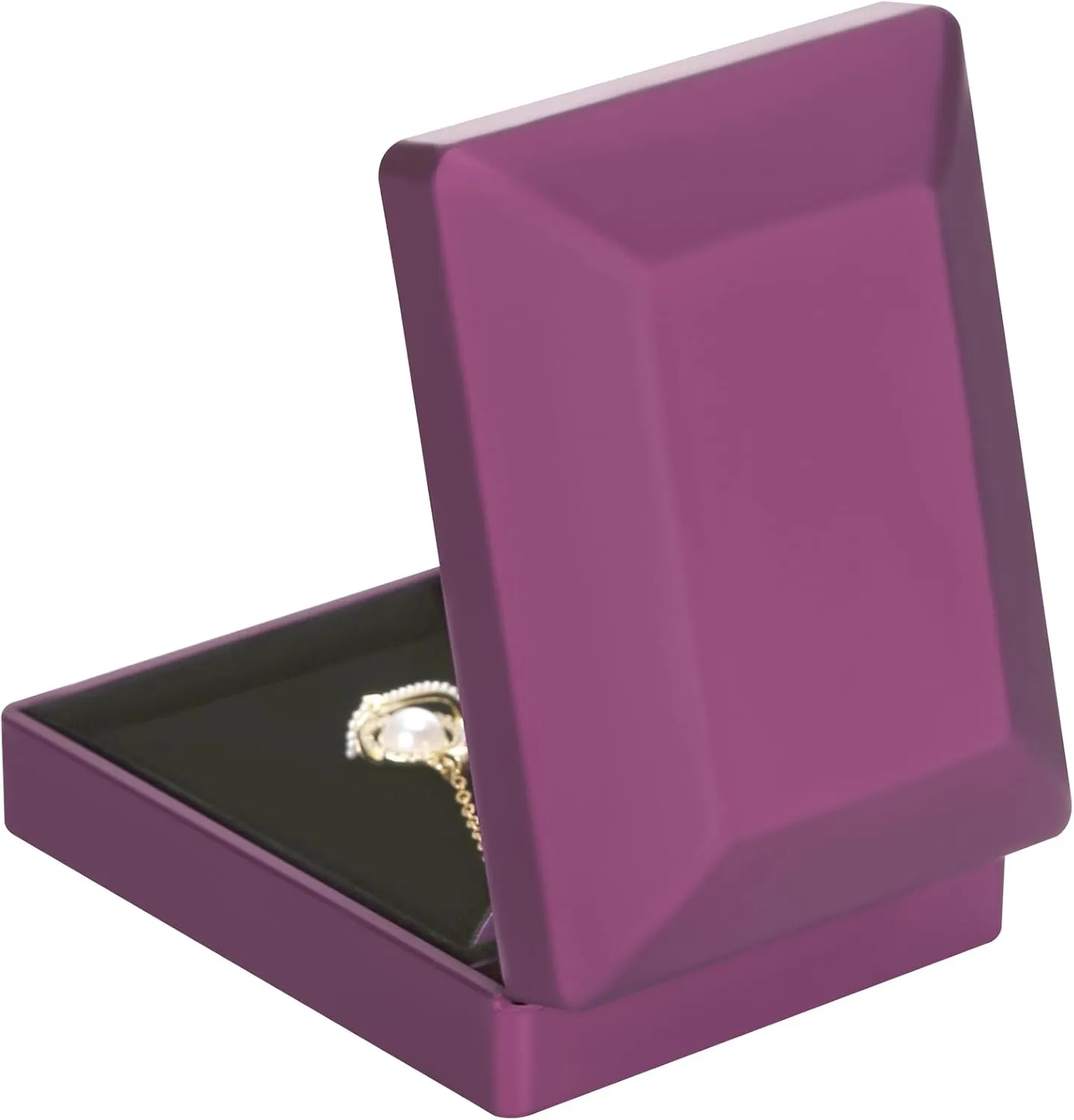 LED Light Pendant Necklace Gift Box, Velvet Jewelry Storage Display Case for Proposal Engagement Wedding Anniversary Birthday Valentine's Day (Purple)