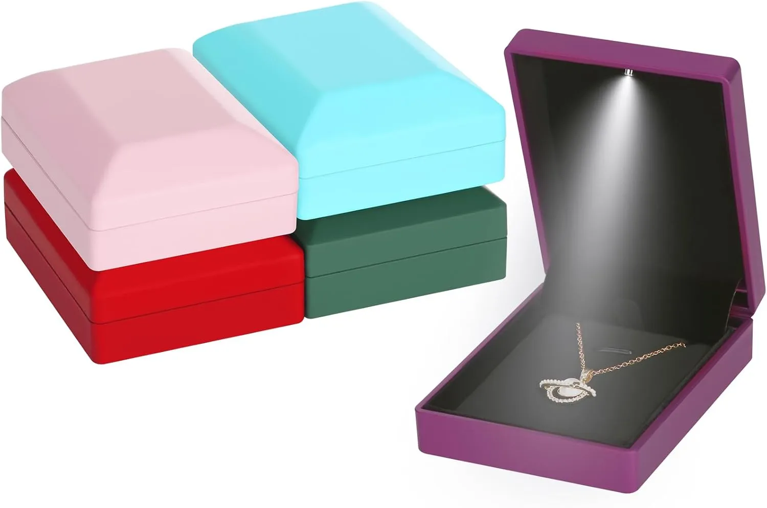 LED Light Pendant Necklace Gift Box, Velvet Jewelry Storage Display Case for Proposal Engagement Wedding Anniversary Birthday Valentine's Day (Purple)