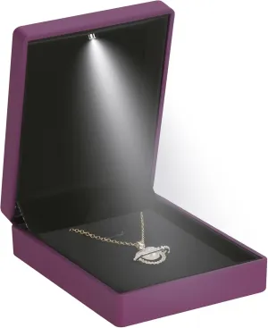 LED Light Pendant Necklace Gift Box, Velvet Jewelry Storage Display Case for Proposal Engagement Wedding Anniversary Birthday Valentine's Day (Purple)