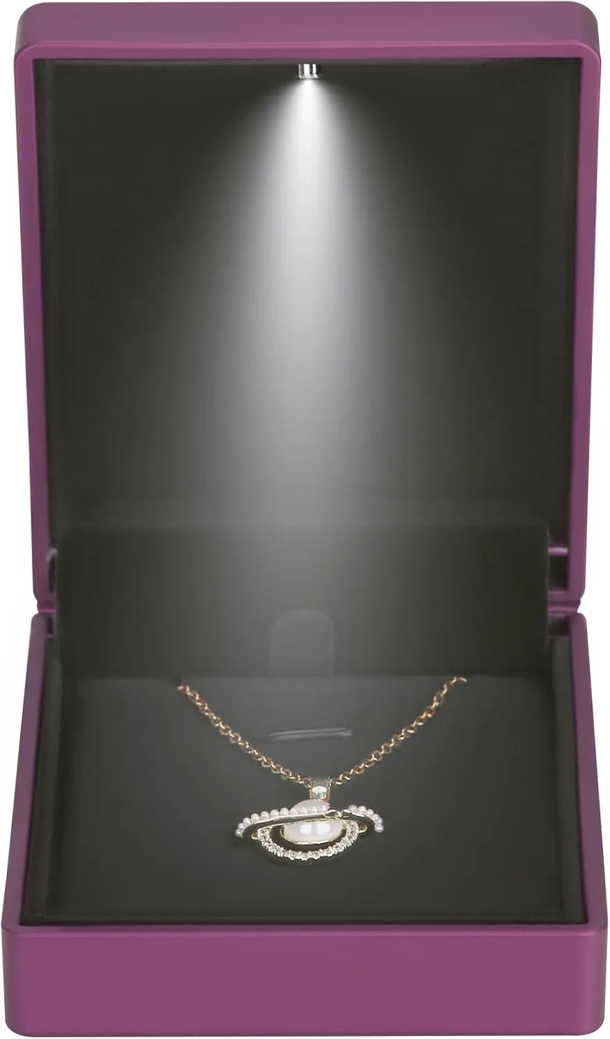 LED Light Pendant Necklace Gift Box, Velvet Jewelry Storage Display Case for Proposal Engagement Wedding Anniversary Birthday Valentine's Day (Purple)