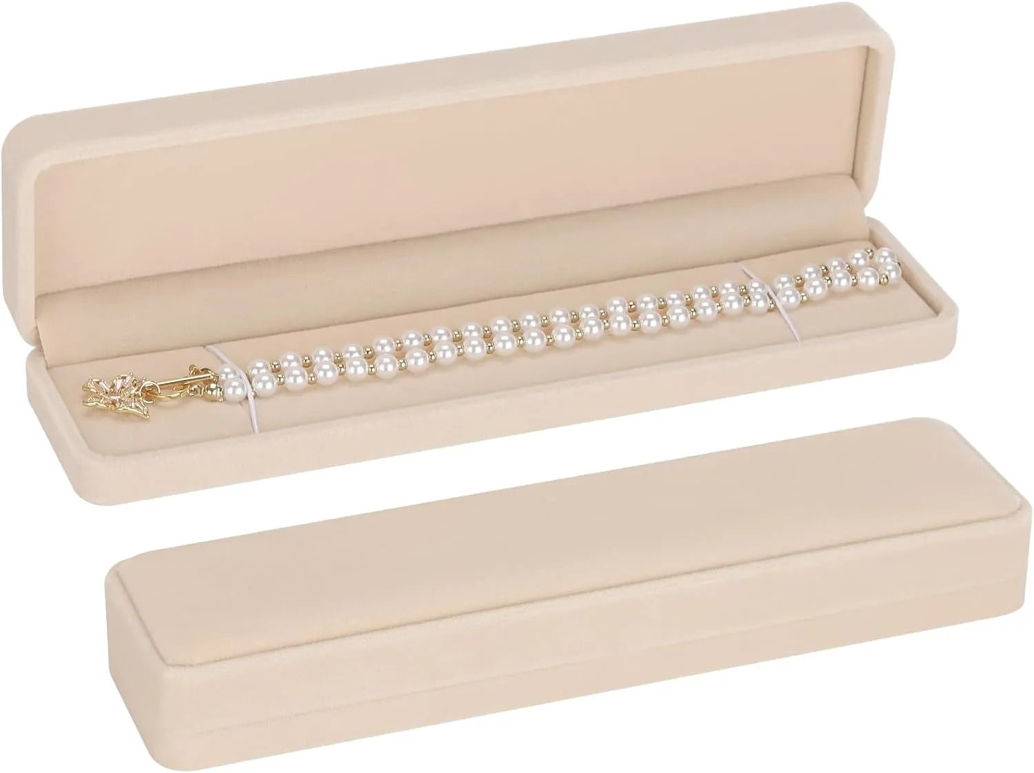 LETURE 2 Pieces Long Velvet Chain Necklace Gift Box Set, Bracelet Storage Case, Jewellry Display Box for Wedding, Engagement,Proposal, Birthday and Anniversary (Apricot)