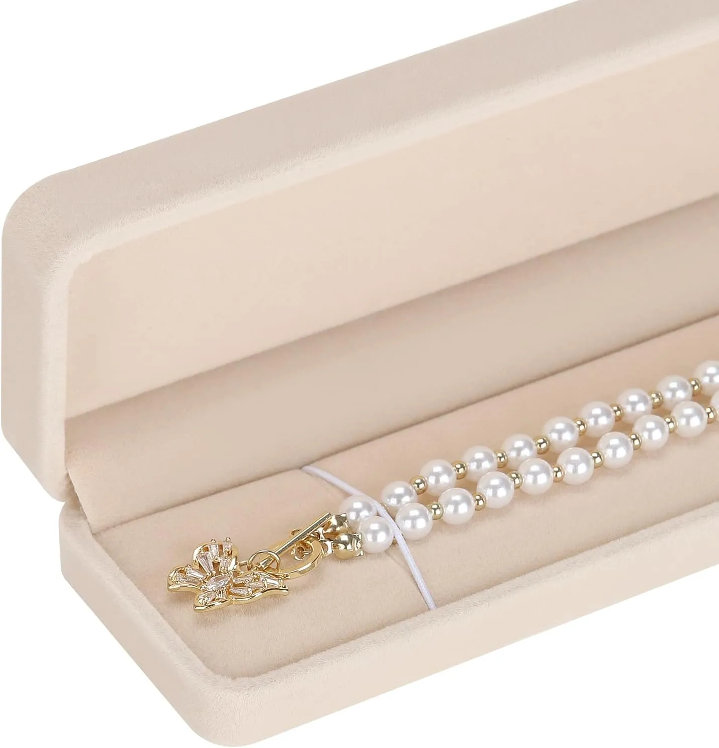 LETURE 2 Pieces Long Velvet Chain Necklace Gift Box Set, Bracelet Storage Case, Jewellry Display Box for Wedding, Engagement,Proposal, Birthday and Anniversary (Apricot)