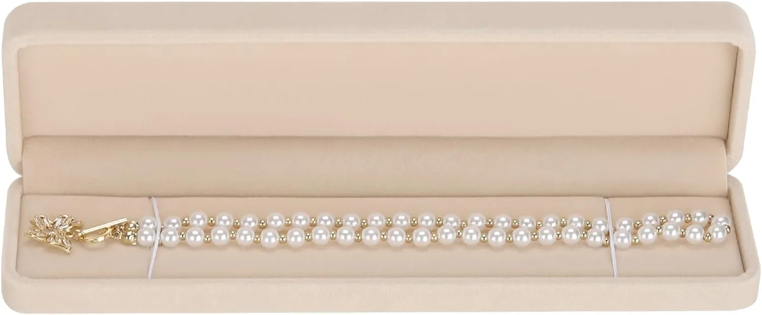 LETURE 2 Pieces Long Velvet Chain Necklace Gift Box Set, Bracelet Storage Case, Jewellry Display Box for Wedding, Engagement,Proposal, Birthday and Anniversary (Apricot)