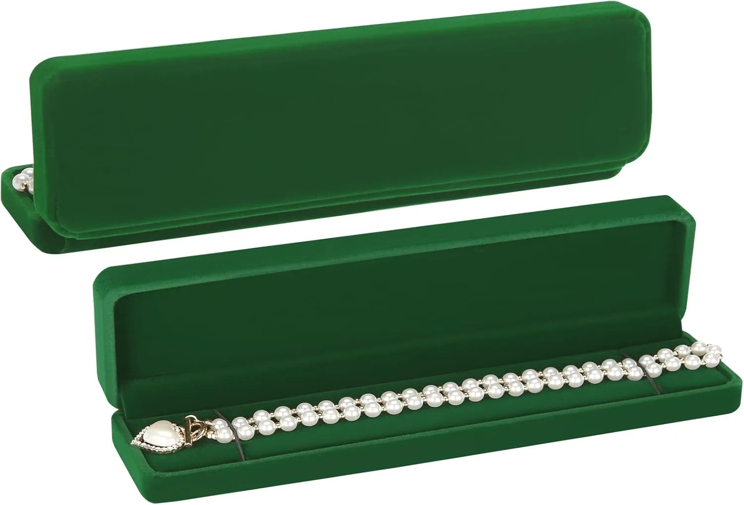 LETURE 2 Pieces Long Velvet Chain Necklace Gift Box Set, Bracelet Storage Case, Jewellry Display Box for Wedding, Engagement,Proposal, Birthday and Anniversary (Green-2PCS)