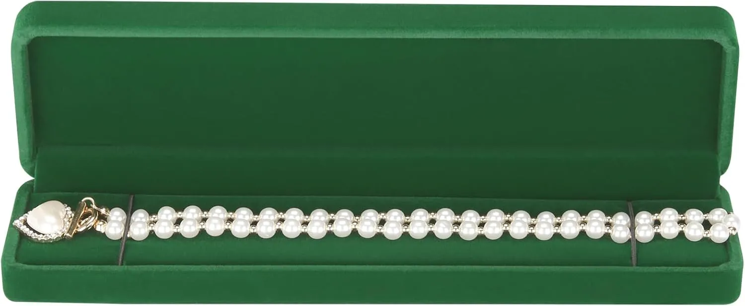 LETURE 2 Pieces Long Velvet Chain Necklace Gift Box Set, Bracelet Storage Case, Jewellry Display Box for Wedding, Engagement,Proposal, Birthday and Anniversary (Green-2PCS)