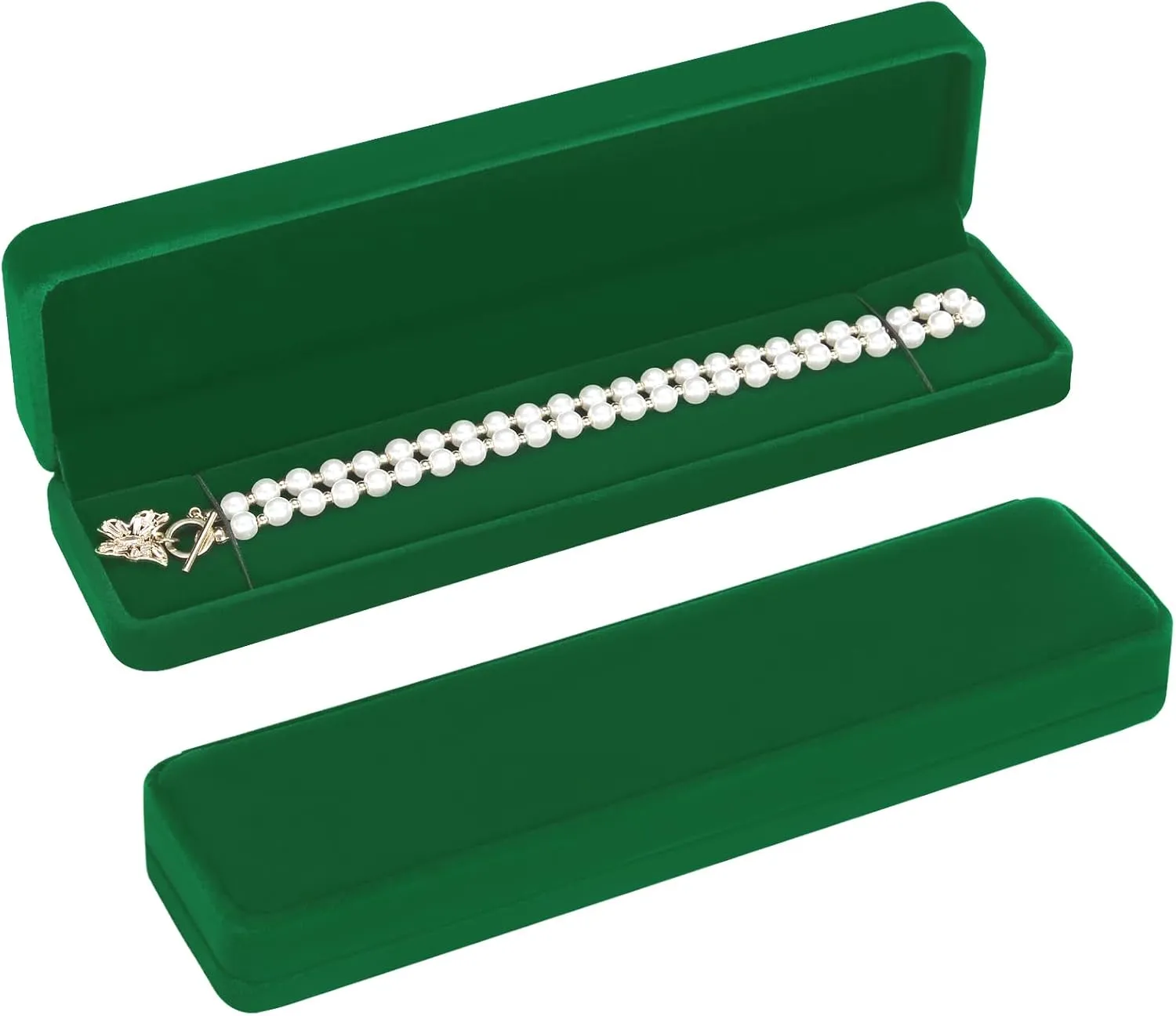 LETURE 2 Pieces Long Velvet Chain Necklace Gift Box Set, Bracelet Storage Case, Jewellry Display Box for Wedding, Engagement,Proposal, Birthday and Anniversary (Green-2PCS)