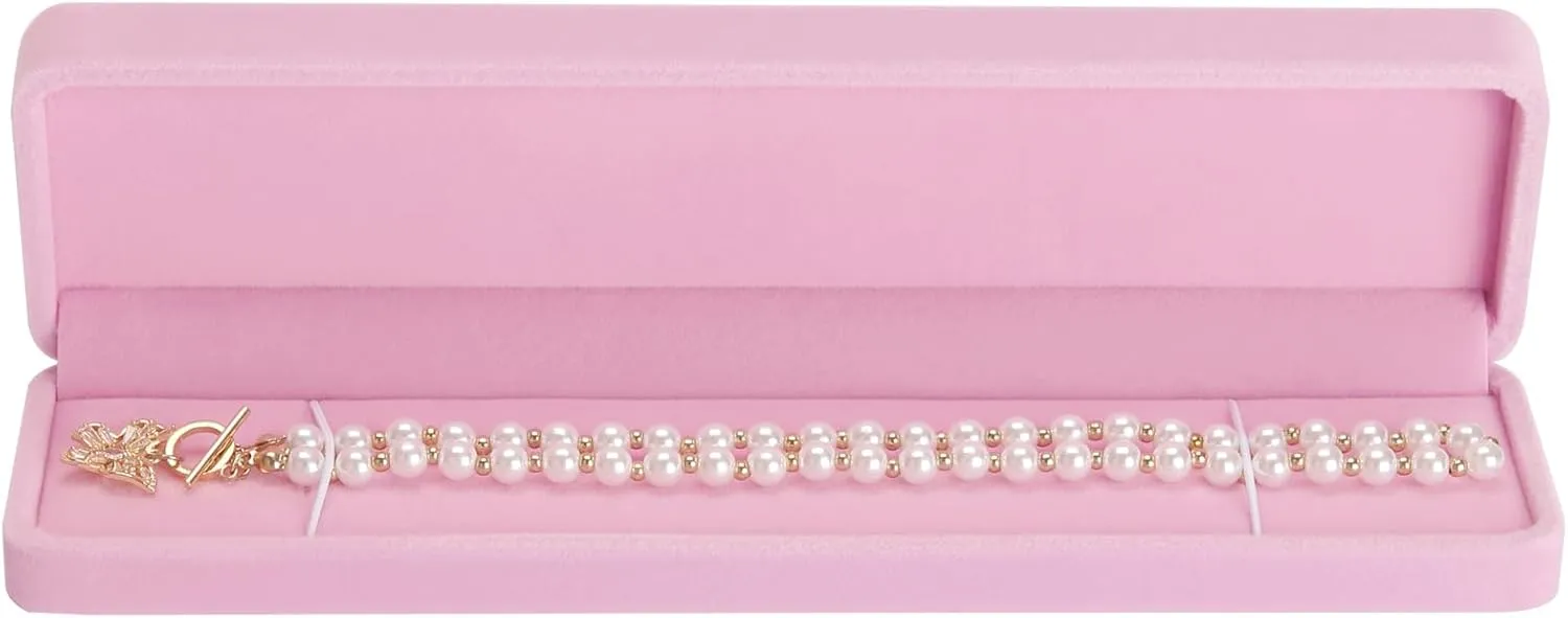 LETURE 2 Pieces Long Velvet Chain Necklace Gift Box Set, Bracelet Storage Case, Jewellry Display Box for Wedding, Engagement,Proposal, Birthday and Anniversary (Pink-2PCS)