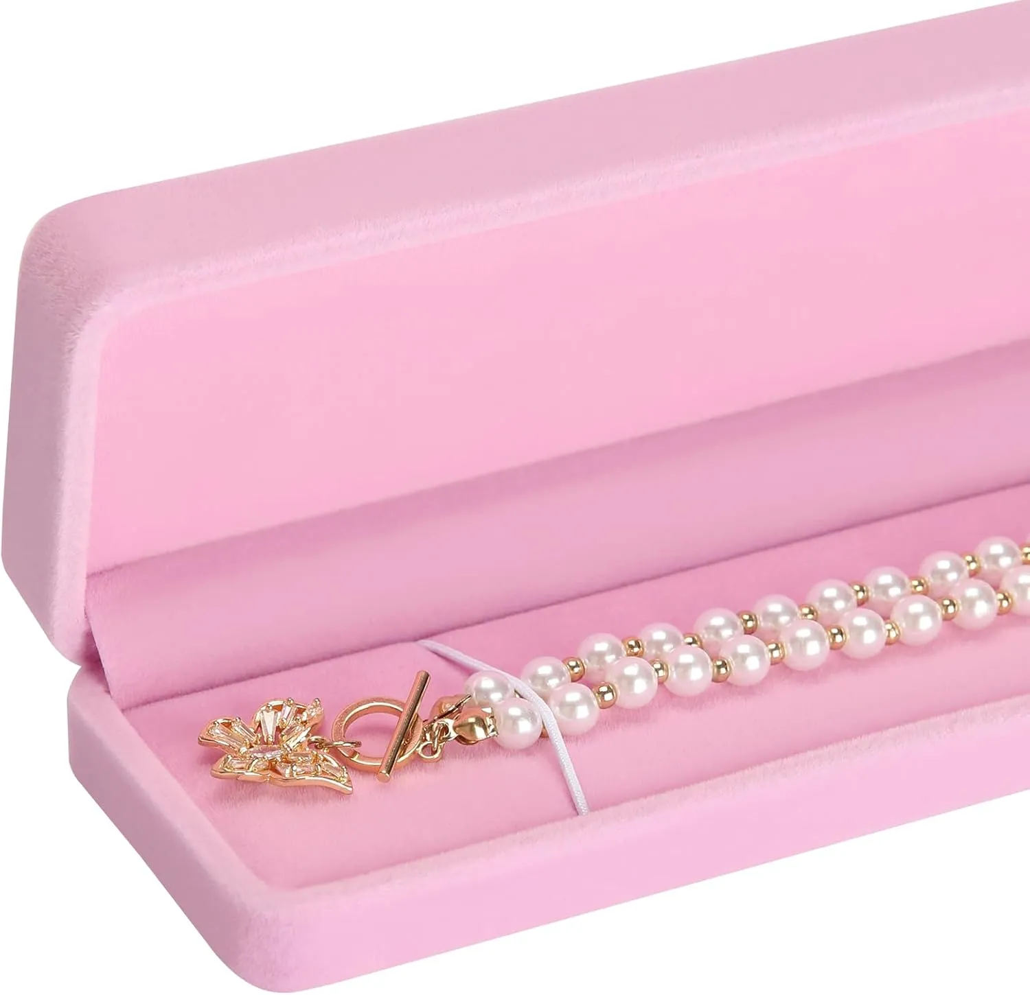 LETURE 2 Pieces Long Velvet Chain Necklace Gift Box Set, Bracelet Storage Case, Jewellry Display Box for Wedding, Engagement,Proposal, Birthday and Anniversary (Pink-2PCS)