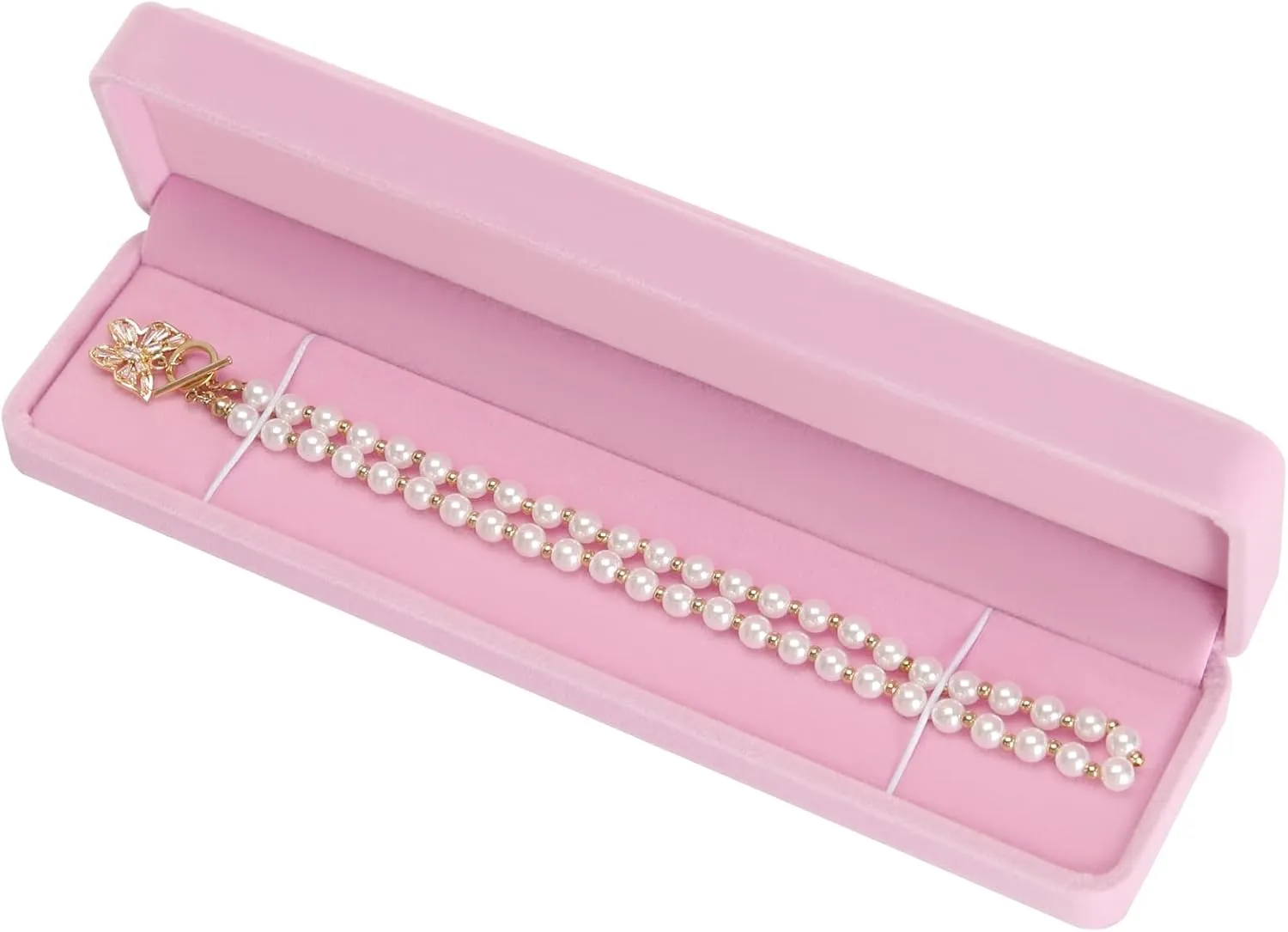 LETURE 2 Pieces Long Velvet Chain Necklace Gift Box Set, Bracelet Storage Case, Jewellry Display Box for Wedding, Engagement,Proposal, Birthday and Anniversary (Pink-2PCS)