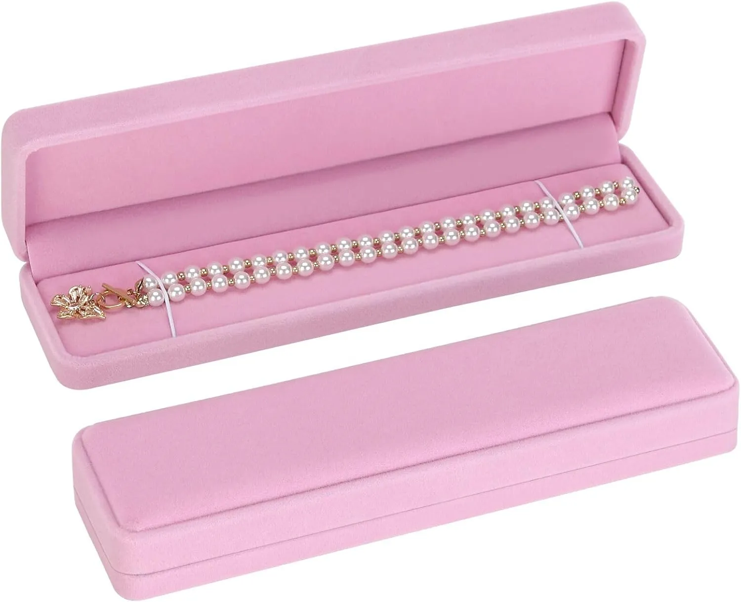 LETURE 2 Pieces Long Velvet Chain Necklace Gift Box Set, Bracelet Storage Case, Jewellry Display Box for Wedding, Engagement,Proposal, Birthday and Anniversary (Pink-2PCS)