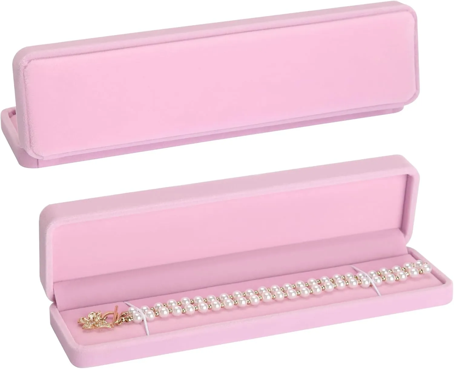 LETURE 2 Pieces Long Velvet Chain Necklace Gift Box Set, Bracelet Storage Case, Jewellry Display Box for Wedding, Engagement,Proposal, Birthday and Anniversary (Pink-2PCS)