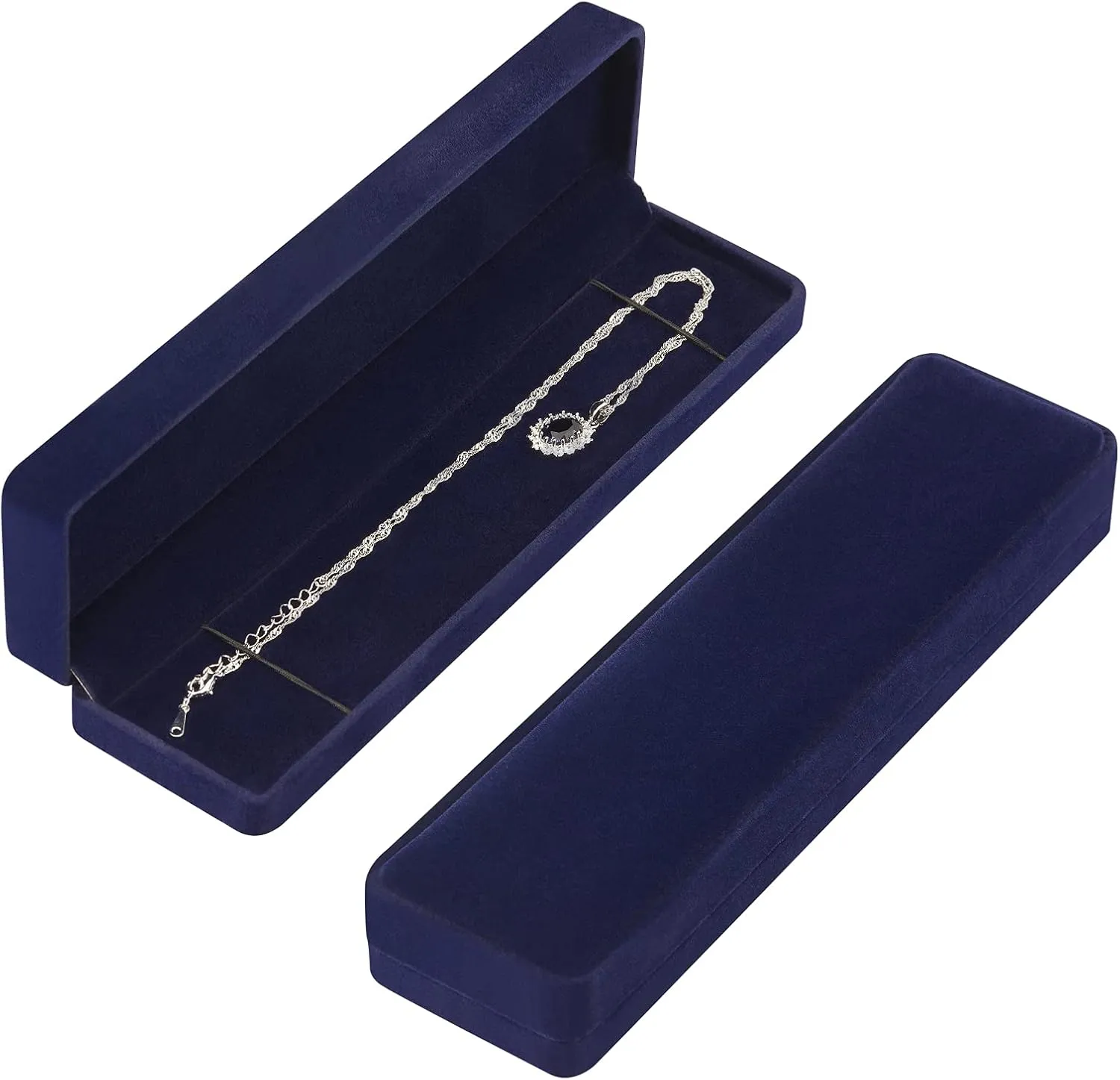 LETURE 2 Pieces Long Velvet Jewelry Chain Necklace Gift Box Set, Bracelet Storage Case, Jewellry Display Box for Wedding, Engagement,Proposal, Birthday and Anniversary (Blue)