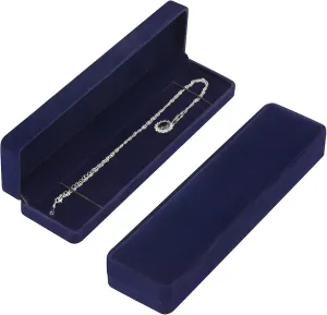 LETURE 2 Pieces Long Velvet Jewelry Chain Necklace Gift Box Set, Bracelet Storage Case, Jewellry Display Box for Wedding, Engagement,Proposal, Birthday and Anniversary (Blue)