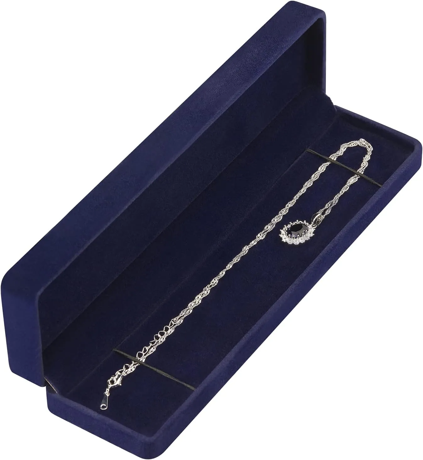 LETURE 2 Pieces Long Velvet Jewelry Chain Necklace Gift Box Set, Bracelet Storage Case, Jewellry Display Box for Wedding, Engagement,Proposal, Birthday and Anniversary (Blue)