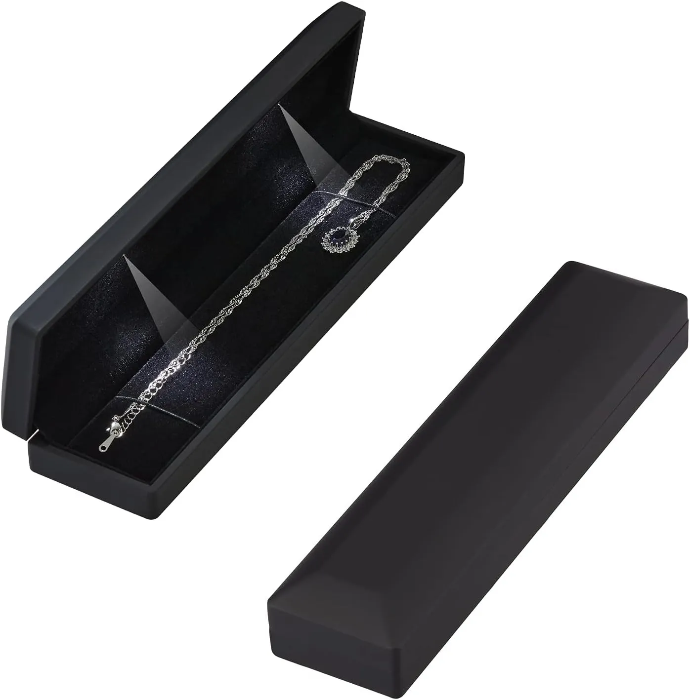 Long Chain Necklace Jewelry Gift Box Case with LED Light, Elegant Velvet Necklace Pendant Bracelet Box for Jewelry Display Wedding Engagment Valentine's Day (Black)