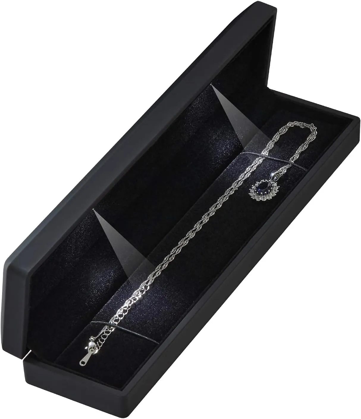 Long Chain Necklace Jewelry Gift Box Case with LED Light, Elegant Velvet Necklace Pendant Bracelet Box for Jewelry Display Wedding Engagment Valentine's Day (Black)