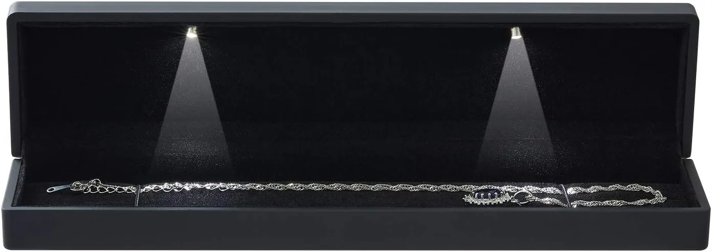 Long Chain Necklace Jewelry Gift Box Case with LED Light, Elegant Velvet Necklace Pendant Bracelet Box for Jewelry Display Wedding Engagment Valentine's Day (Black)