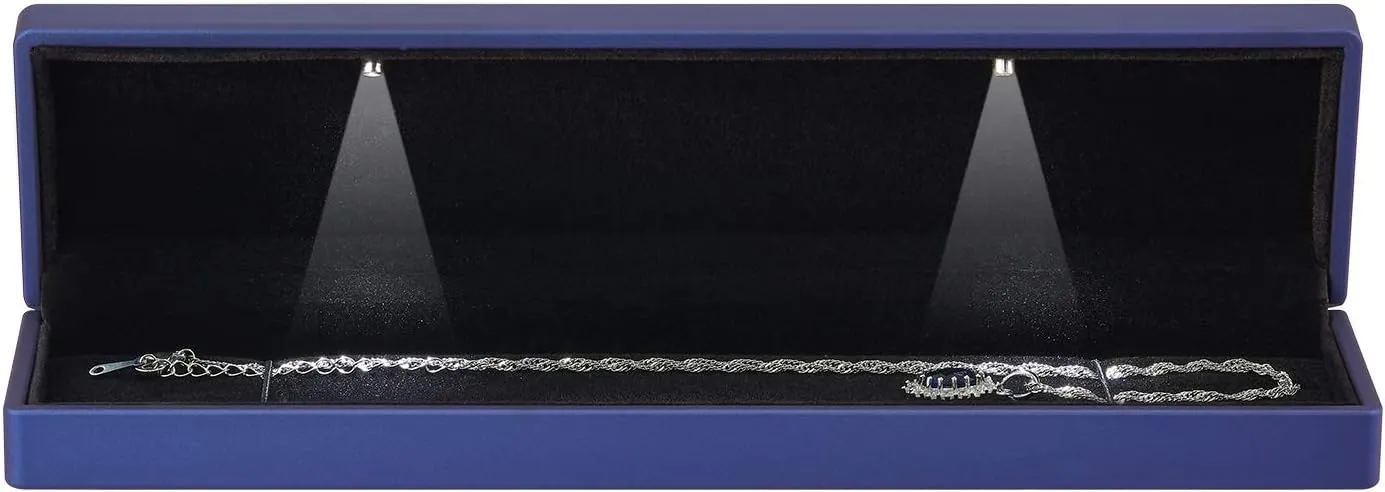 Long Chain Necklace Jewelry Gift Box Case with LED Light, Elegant Velvet Necklace Pendant Bracelet Box for Jewelry Display Wedding Engagment Valentine's Day (Blue)