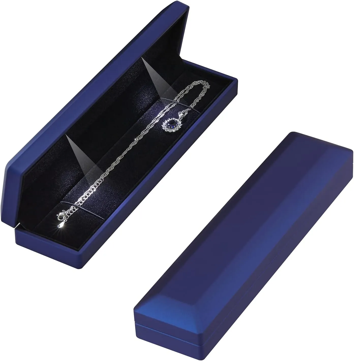 Long Chain Necklace Jewelry Gift Box Case with LED Light, Elegant Velvet Necklace Pendant Bracelet Box for Jewelry Display Wedding Engagment Valentine's Day (Blue)