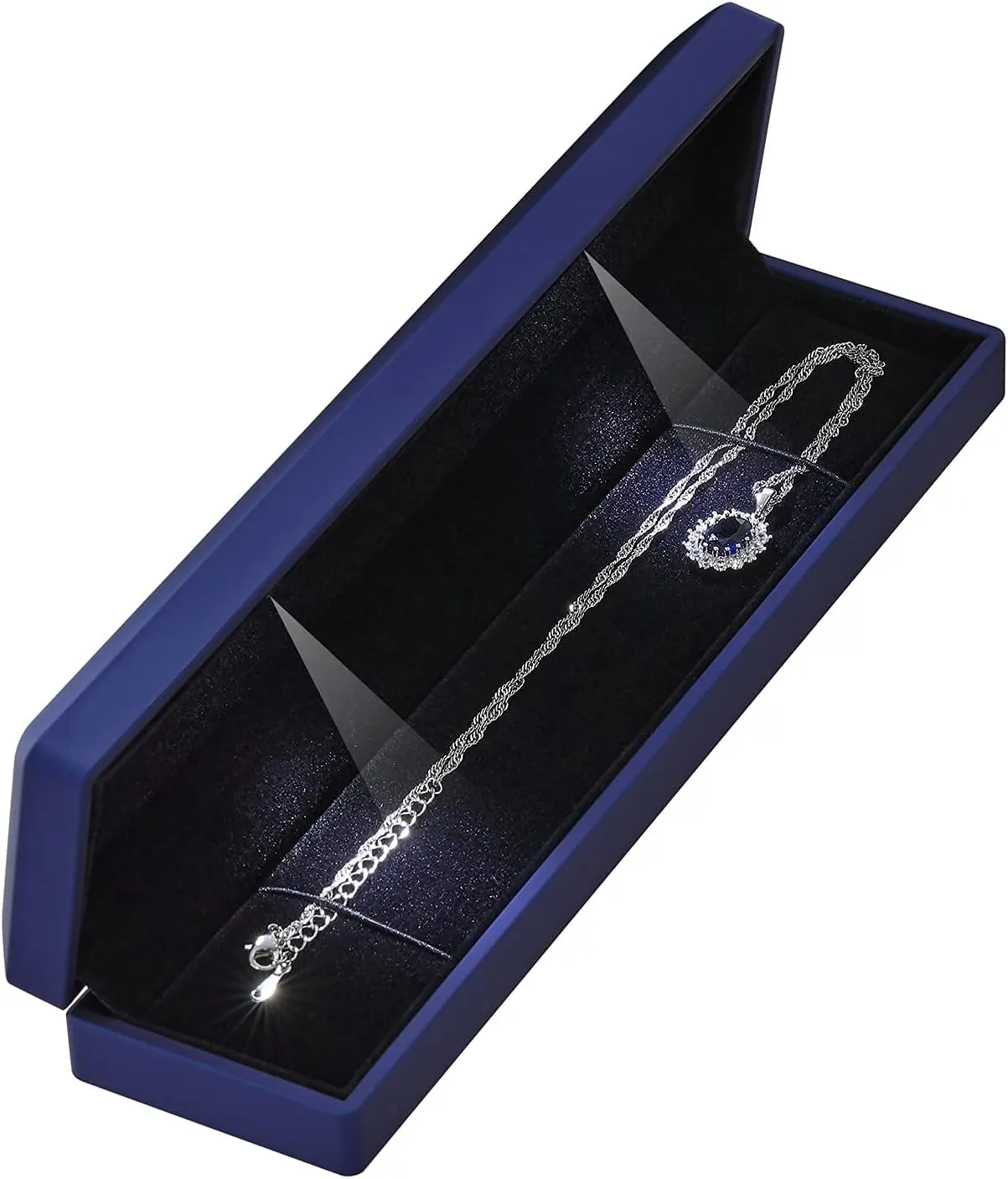 Long Chain Necklace Jewelry Gift Box Case with LED Light, Elegant Velvet Necklace Pendant Bracelet Box for Jewelry Display Wedding Engagment Valentine's Day (Blue)