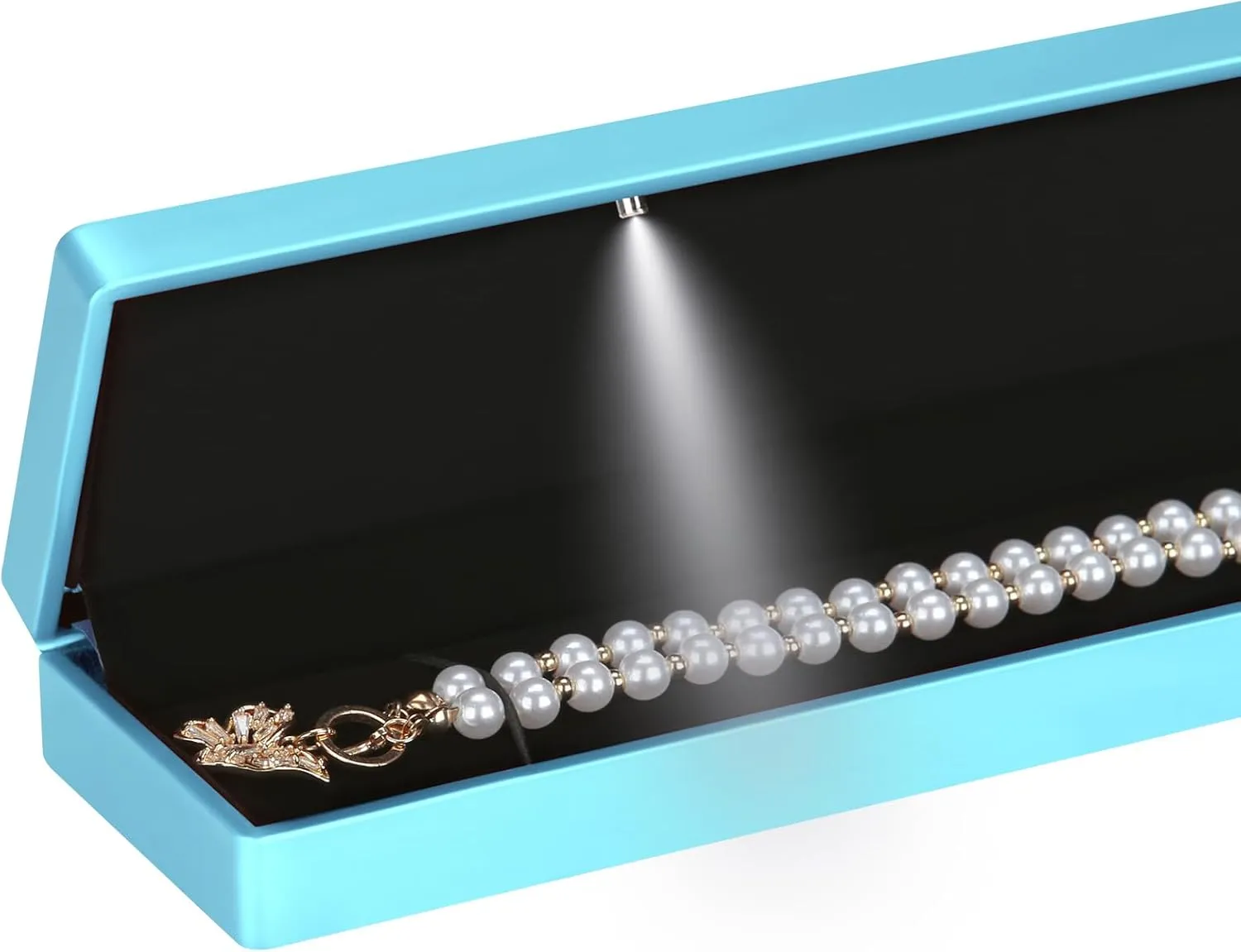 Long Chain Necklace Jewelry Gift Box Case with LED Light, Elegant Velvet Necklace Pendant Bracelet Box for Jewelry Display Wedding Engagment Valentine's Day (Daphne Blue)