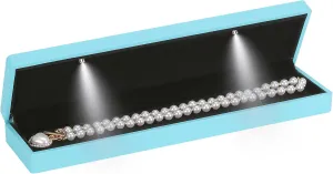 Long Chain Necklace Jewelry Gift Box Case with LED Light, Elegant Velvet Necklace Pendant Bracelet Box for Jewelry Display Wedding Engagment Valentine's Day (Daphne Blue)