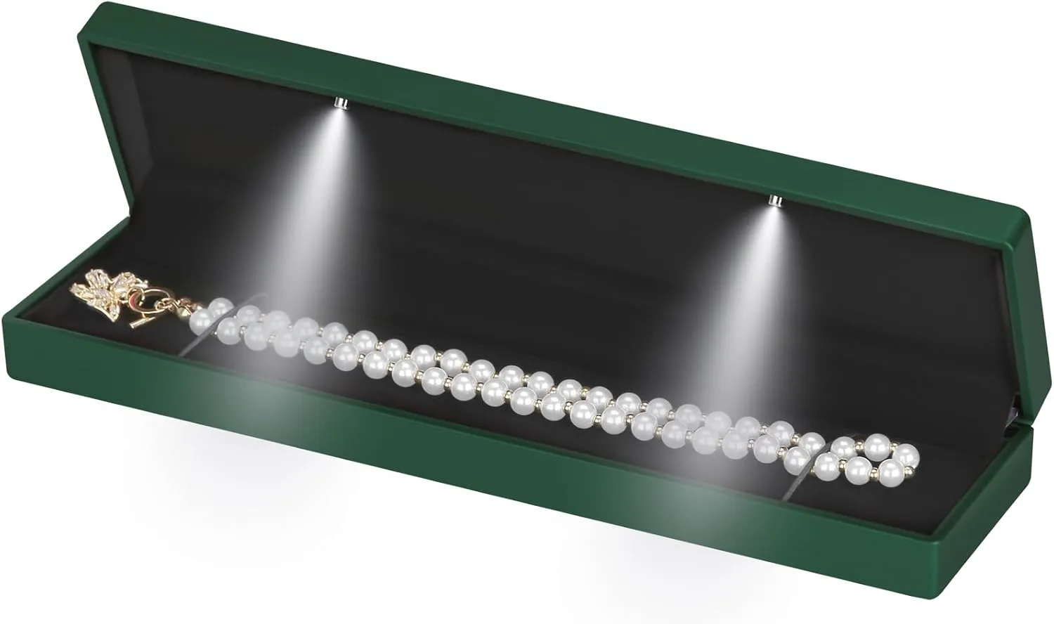 Long Chain Necklace Jewelry Gift Box Case with LED Light, Elegant Velvet Necklace Pendant Bracelet Box for Jewelry Display Wedding Engagment Valentine's Day (Green)
