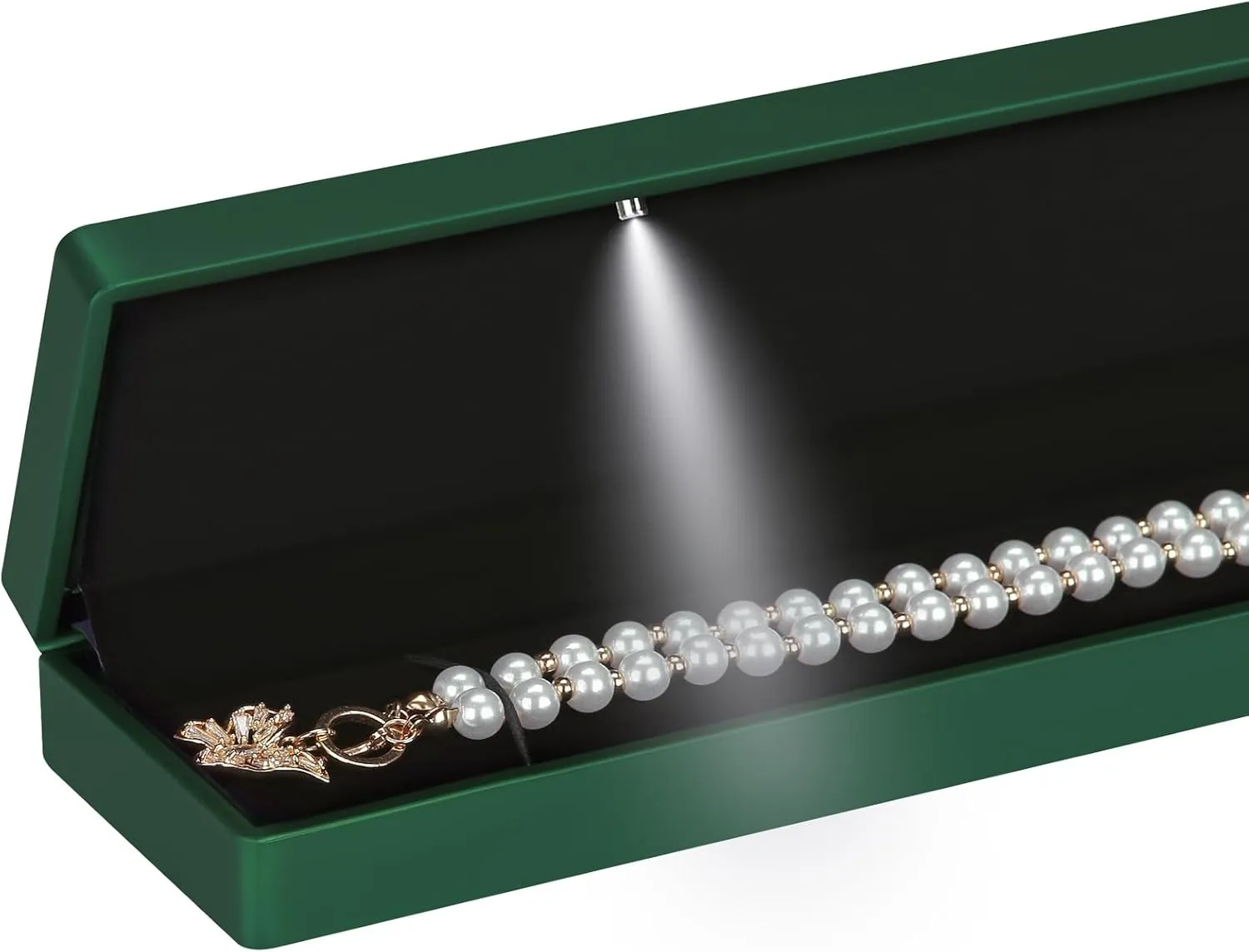 Long Chain Necklace Jewelry Gift Box Case with LED Light, Elegant Velvet Necklace Pendant Bracelet Box for Jewelry Display Wedding Engagment Valentine's Day (Green)