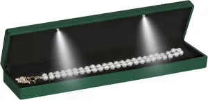 Long Chain Necklace Jewelry Gift Box Case with LED Light, Elegant Velvet Necklace Pendant Bracelet Box for Jewelry Display Wedding Engagment Valentine's Day (Green)