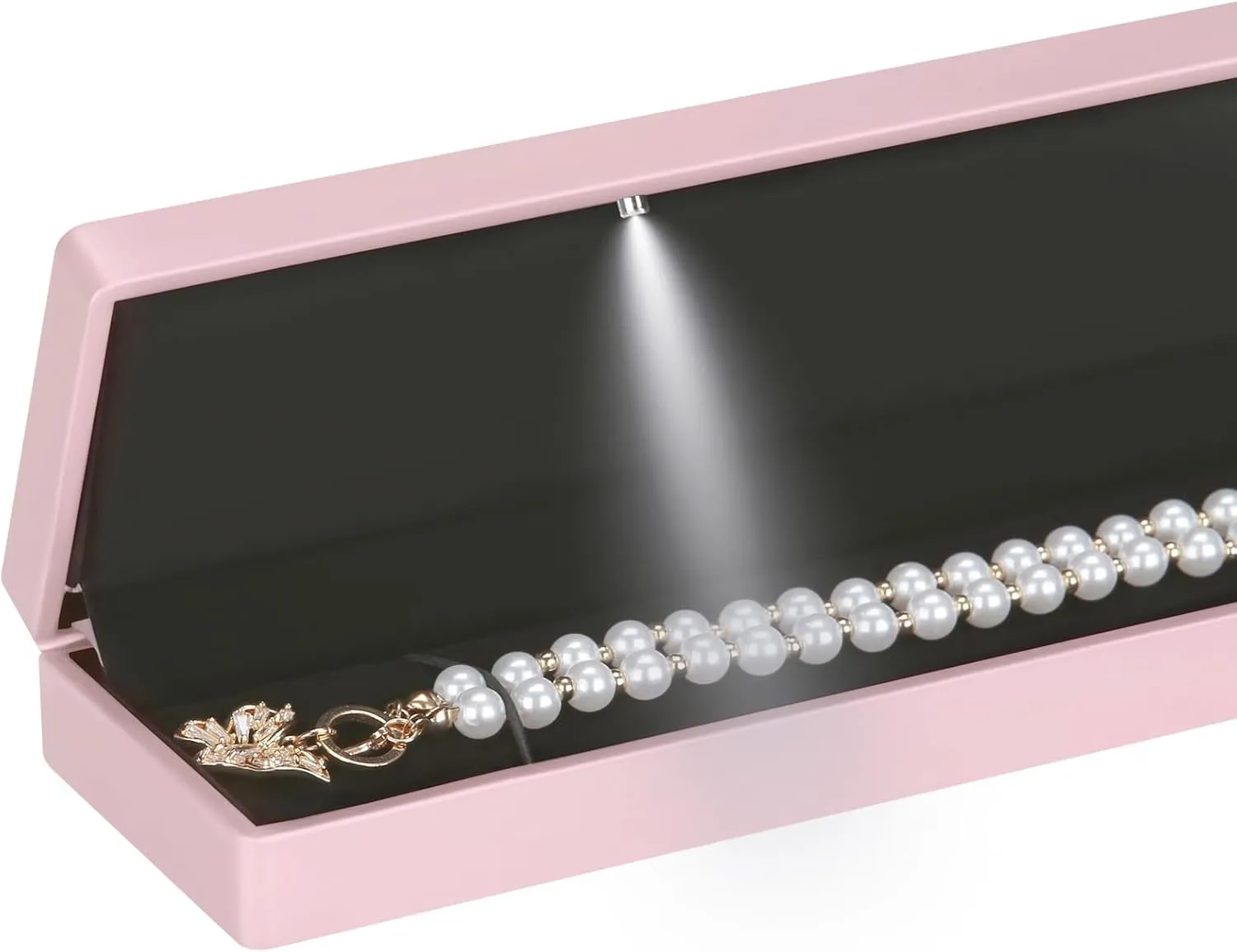 Long Chain Necklace Jewelry Gift Box Case with LED Light, Elegant Velvet Necklace Pendant Bracelet Box for Jewelry Display Wedding Engagment Valentine's Day (Pink)