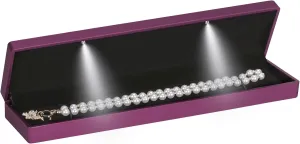 Long Chain Necklace Jewelry Gift Box Case with LED Light, Elegant Velvet Necklace Pendant Bracelet Box for Jewelry Display Wedding Engagment Valentine's Day (Purple)