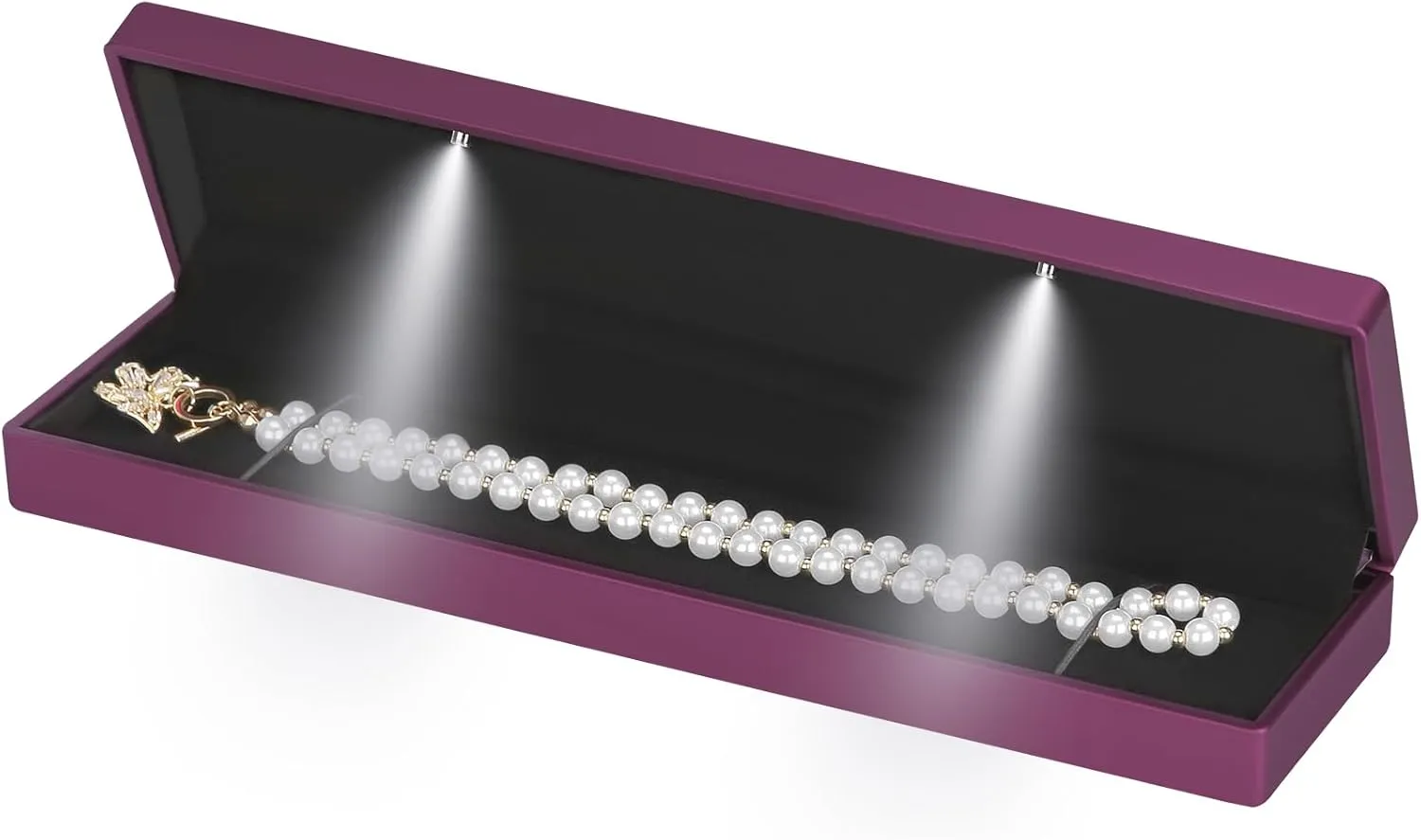Long Chain Necklace Jewelry Gift Box Case with LED Light, Elegant Velvet Necklace Pendant Bracelet Box for Jewelry Display Wedding Engagment Valentine's Day (Purple)