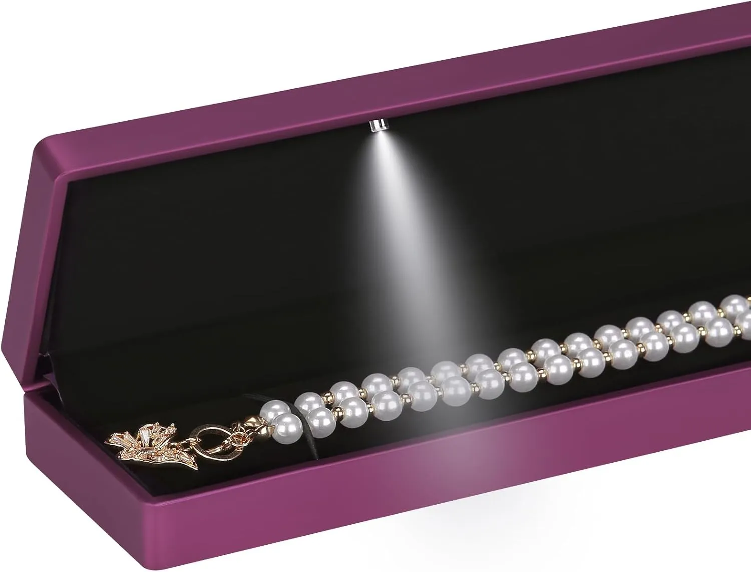 Long Chain Necklace Jewelry Gift Box Case with LED Light, Elegant Velvet Necklace Pendant Bracelet Box for Jewelry Display Wedding Engagment Valentine's Day (Purple)