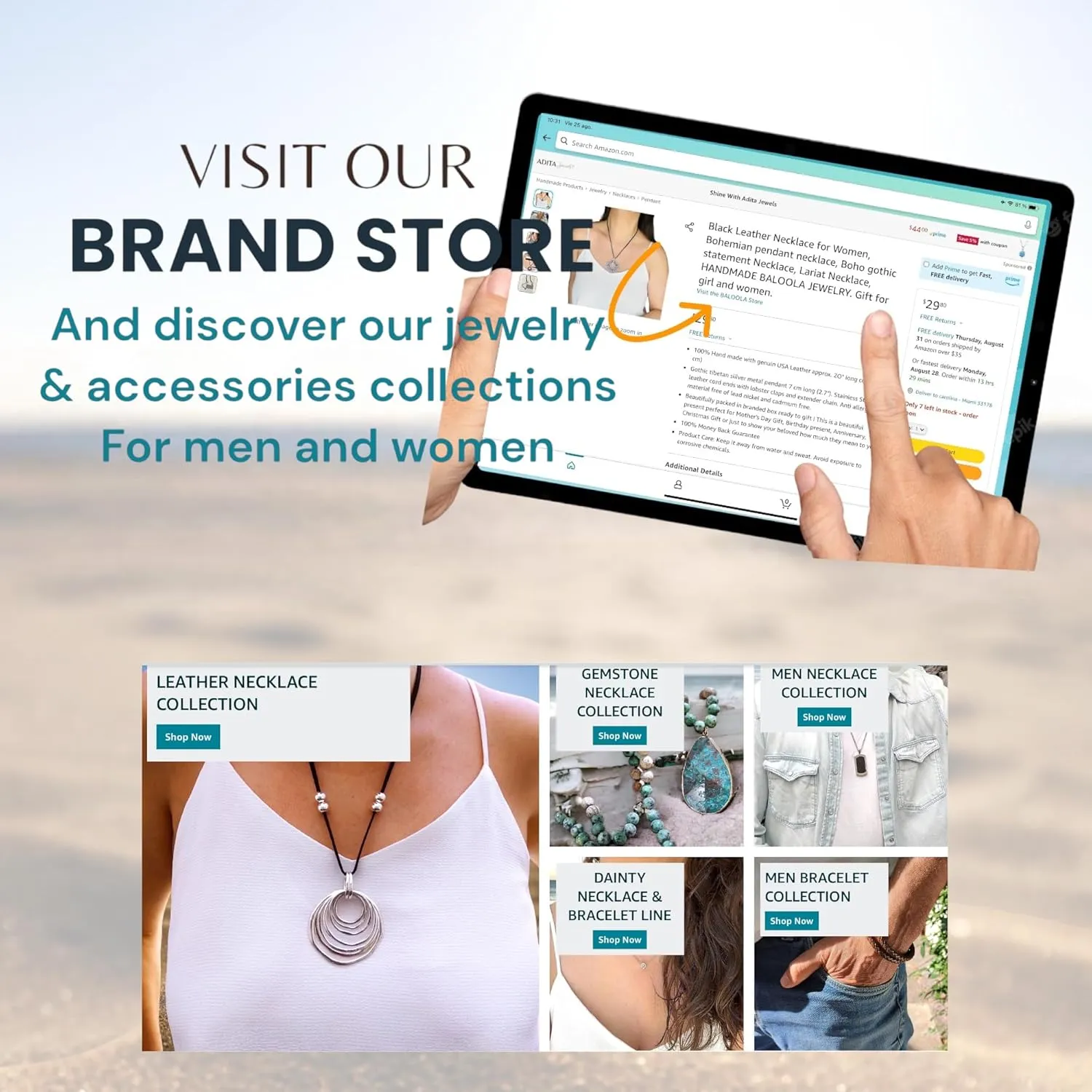 Long Genuine Stone beads and Pendant Necklace for Woman. Hand Knotted natural stone beads with big non-precious stone statement necklace. HANDMADE Boho Jewelry for women (Turquoise Green)