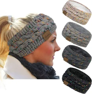 Loritta 4 Pack Womens Winter Headbands Fuzzy Fleece Lined Ear Warmer Cable Knit Thick Warm Crochet Headband Gifts