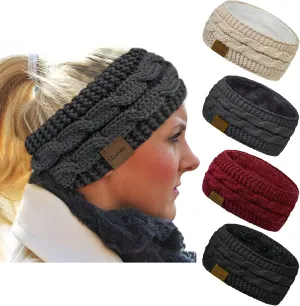 Loritta 4 Pack Womens Winter Headbands Fuzzy Fleece Lined Ear Warmer Cable Knit Thick Warm Crochet Headband Gifts