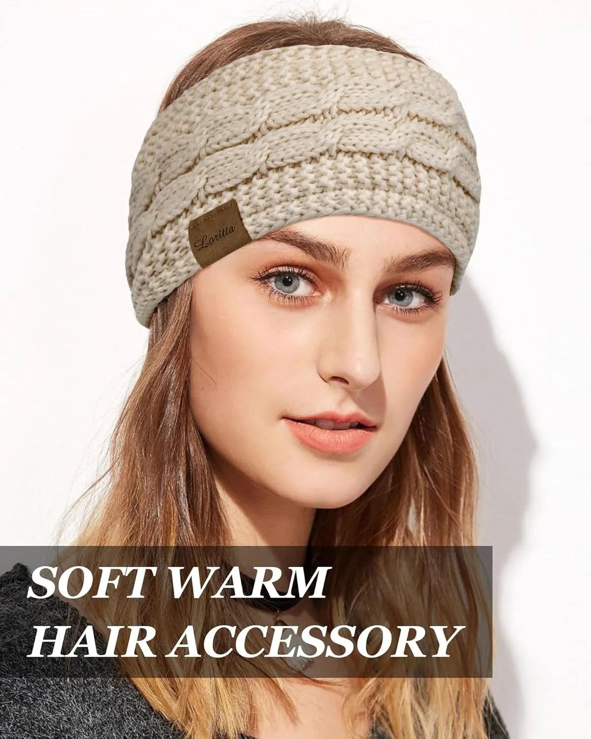 Loritta 4 Pack Womens Winter Headbands Fuzzy Fleece Lined Ear Warmer Cable Knit Thick Warm Crochet Headband Gifts