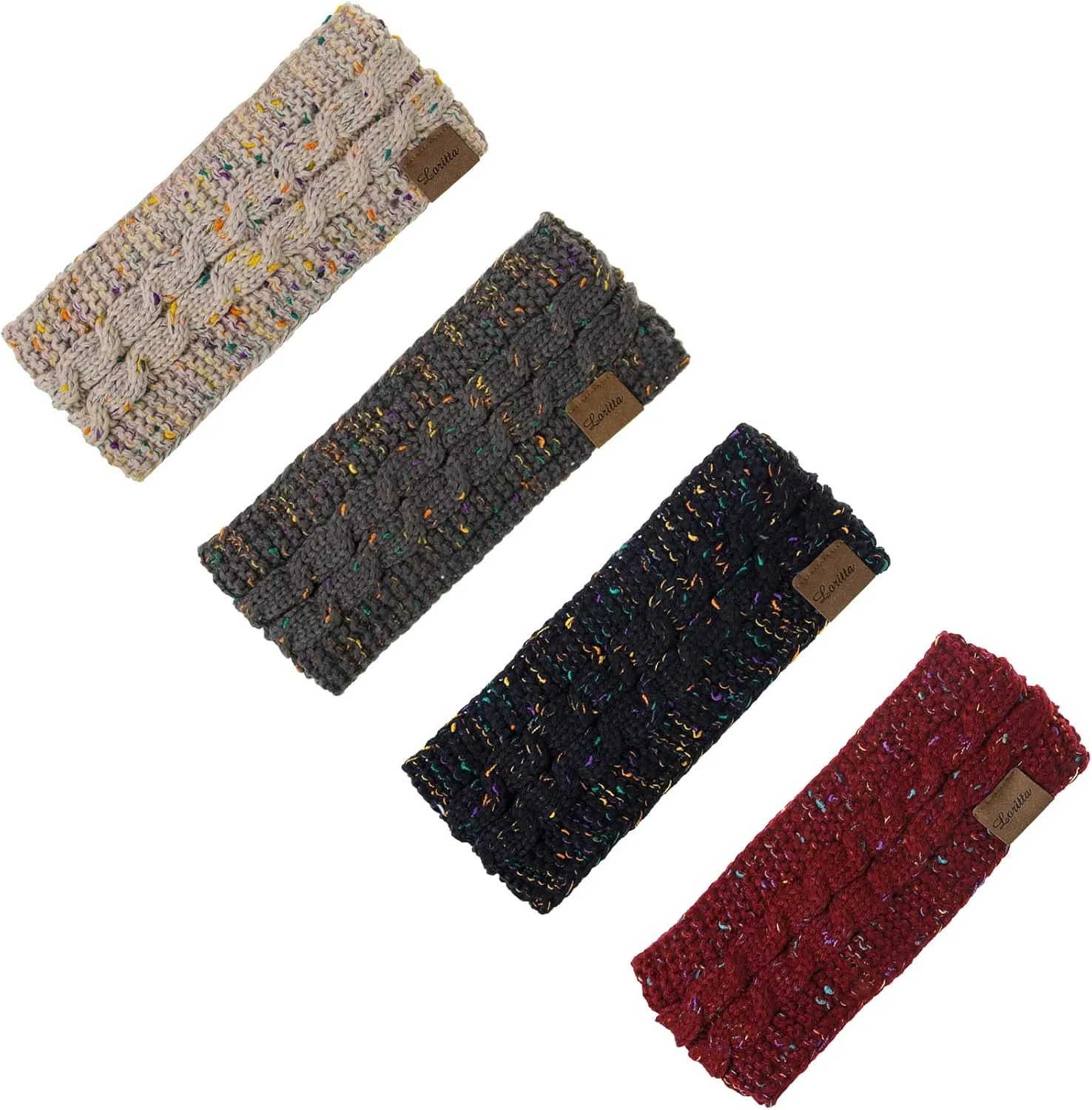 Loritta 4 Pack Womens Winter Headbands Fuzzy Fleece Lined Ear Warmer Cable Knit Thick Warm Crochet Headband Gifts